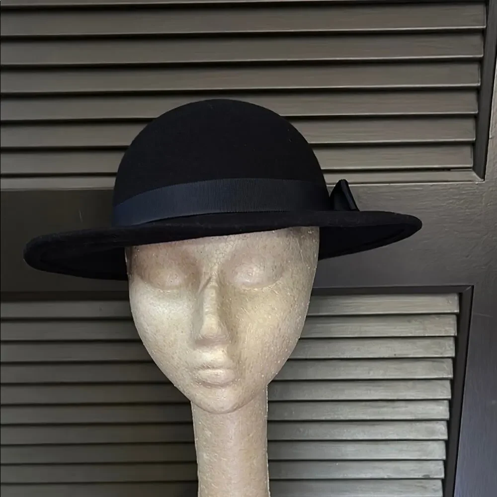Vintage Dark Navy The Field Company Wool Hat with Grosgrain Band and Bow